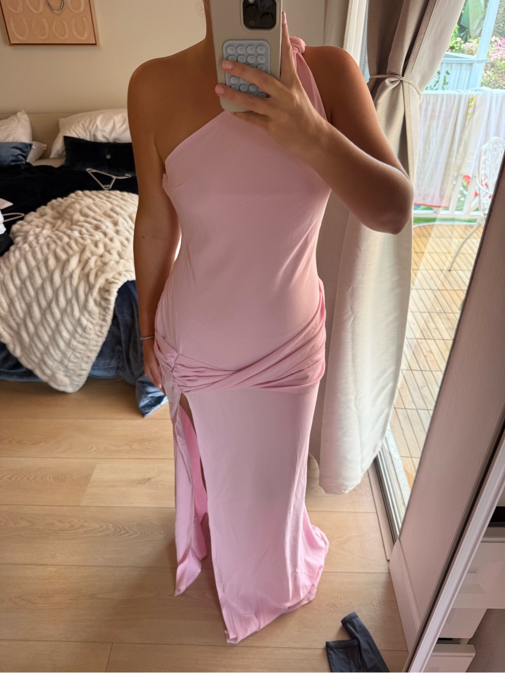 Peppermayo One-Shoulder Pink Gown with Side Knot